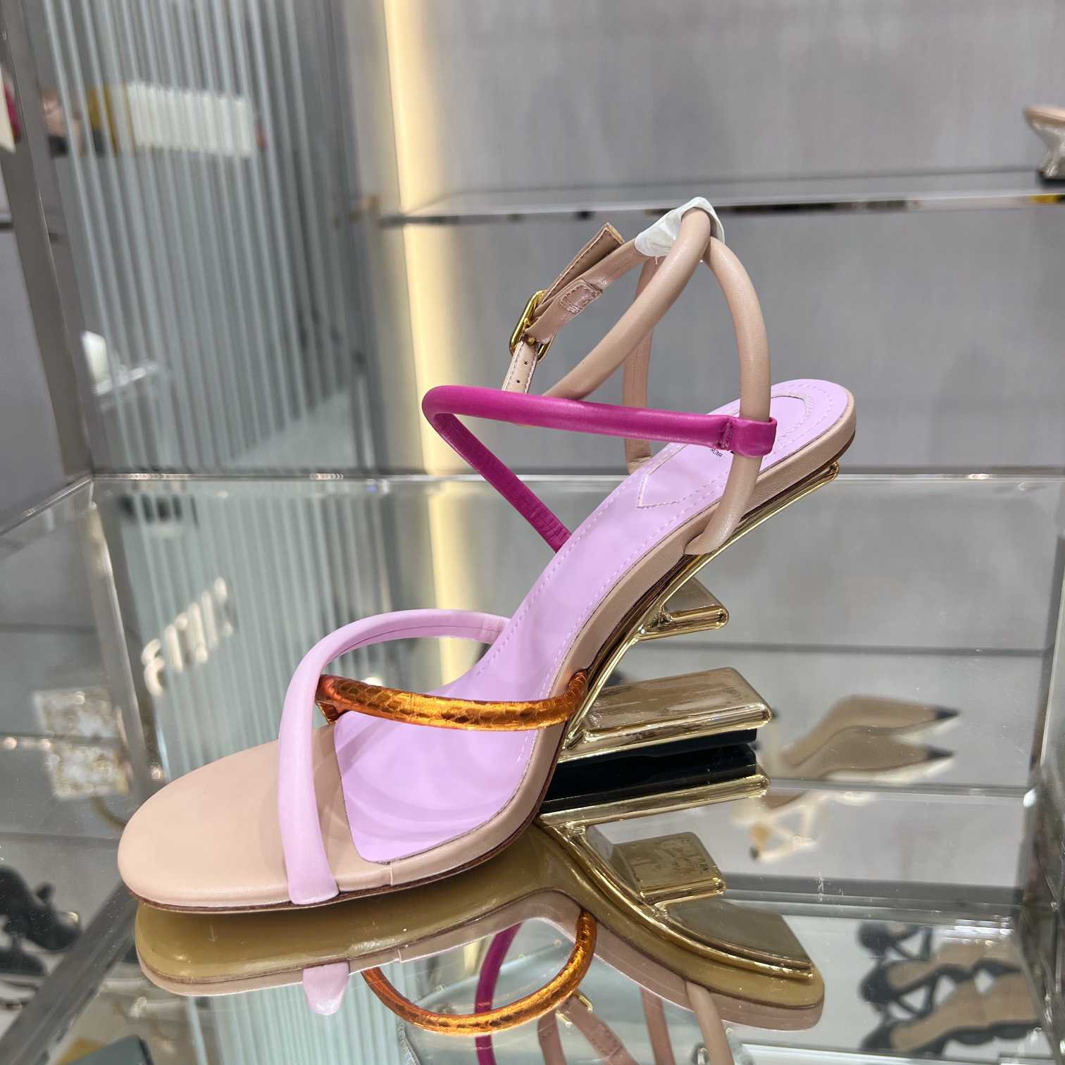 Fendi First Pink Nappa Leather High-Heeled Sandals - DopestKickz