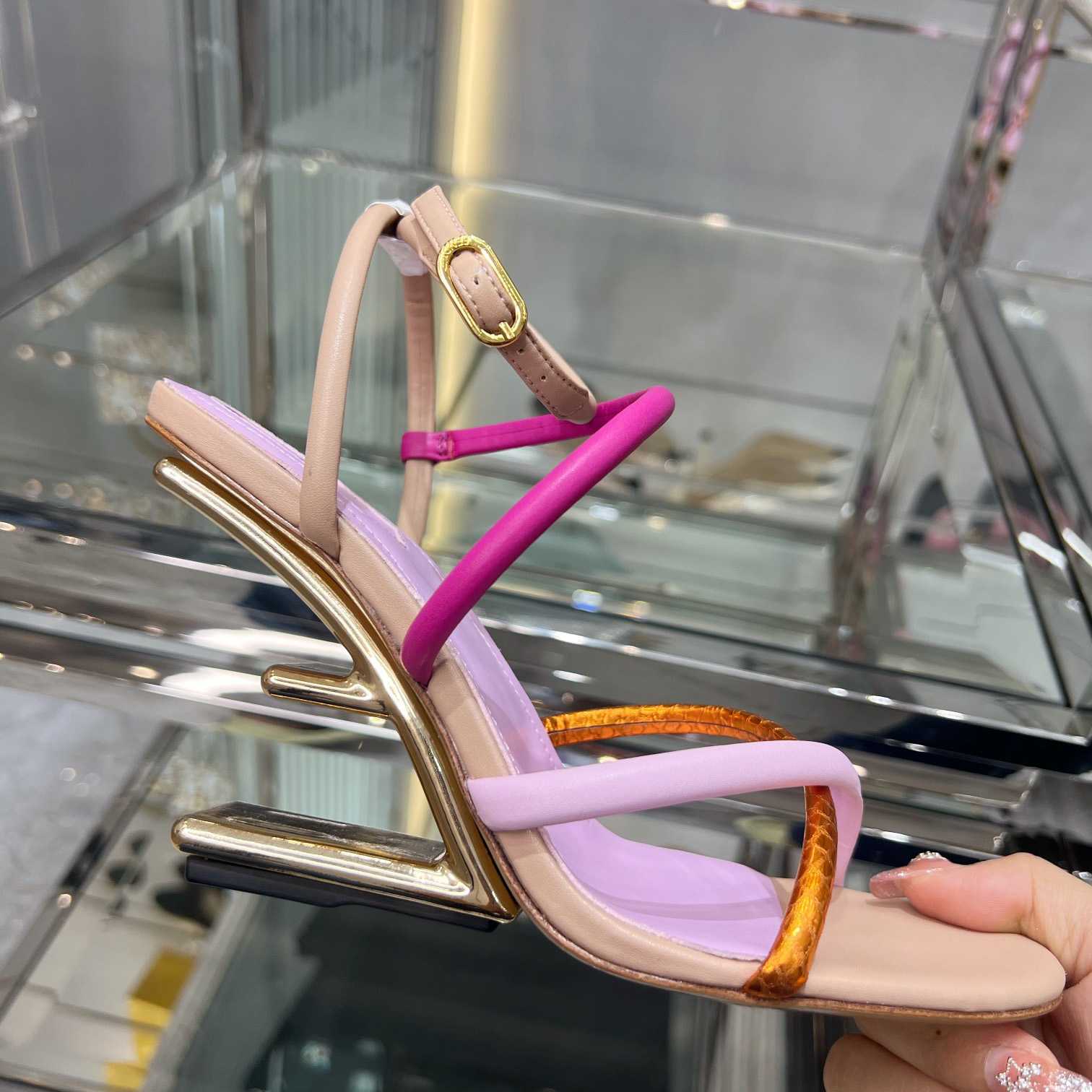 Fendi First Pink Nappa Leather High-Heeled Sandals - DopestKickz