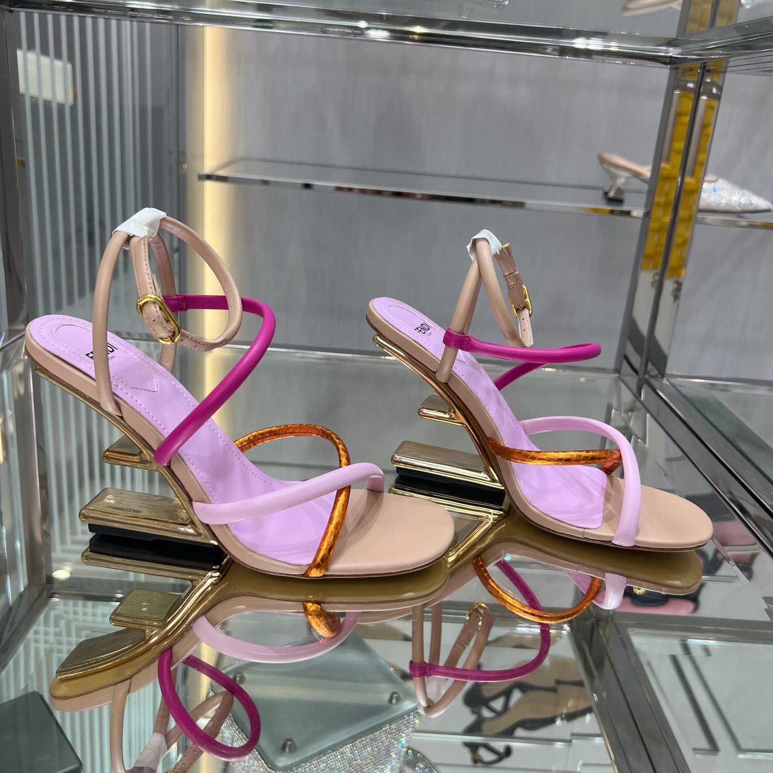 Fendi First Pink Nappa Leather High-Heeled Sandals - DopestKickz