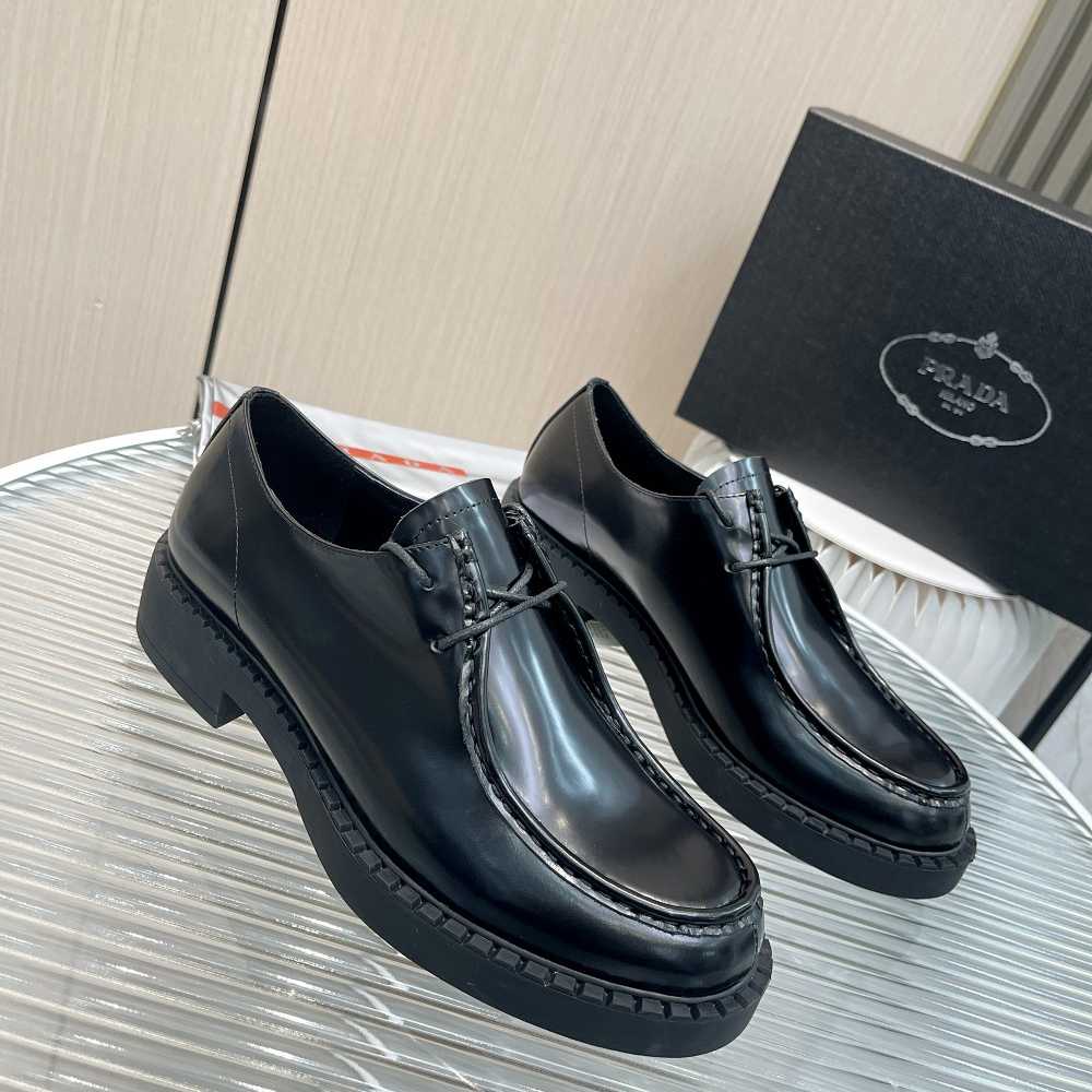 Prada Brushed Leather Lace-Up Shoes - DopestKickz