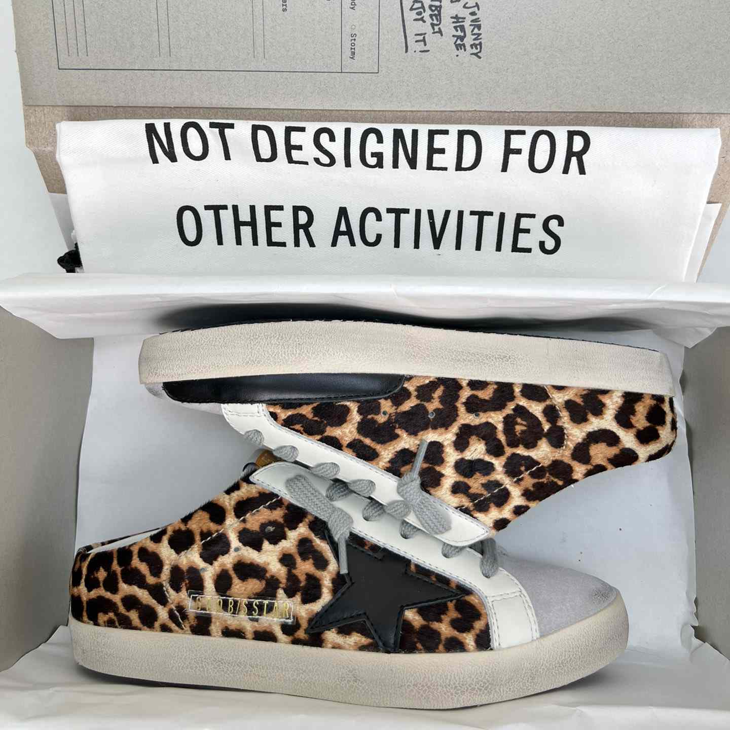Golden Goose Super-Star Sabots In Leopard-Print Pony Skin With Black Leather Star And Ice-Gray Suede Tongue - DopestKickz
