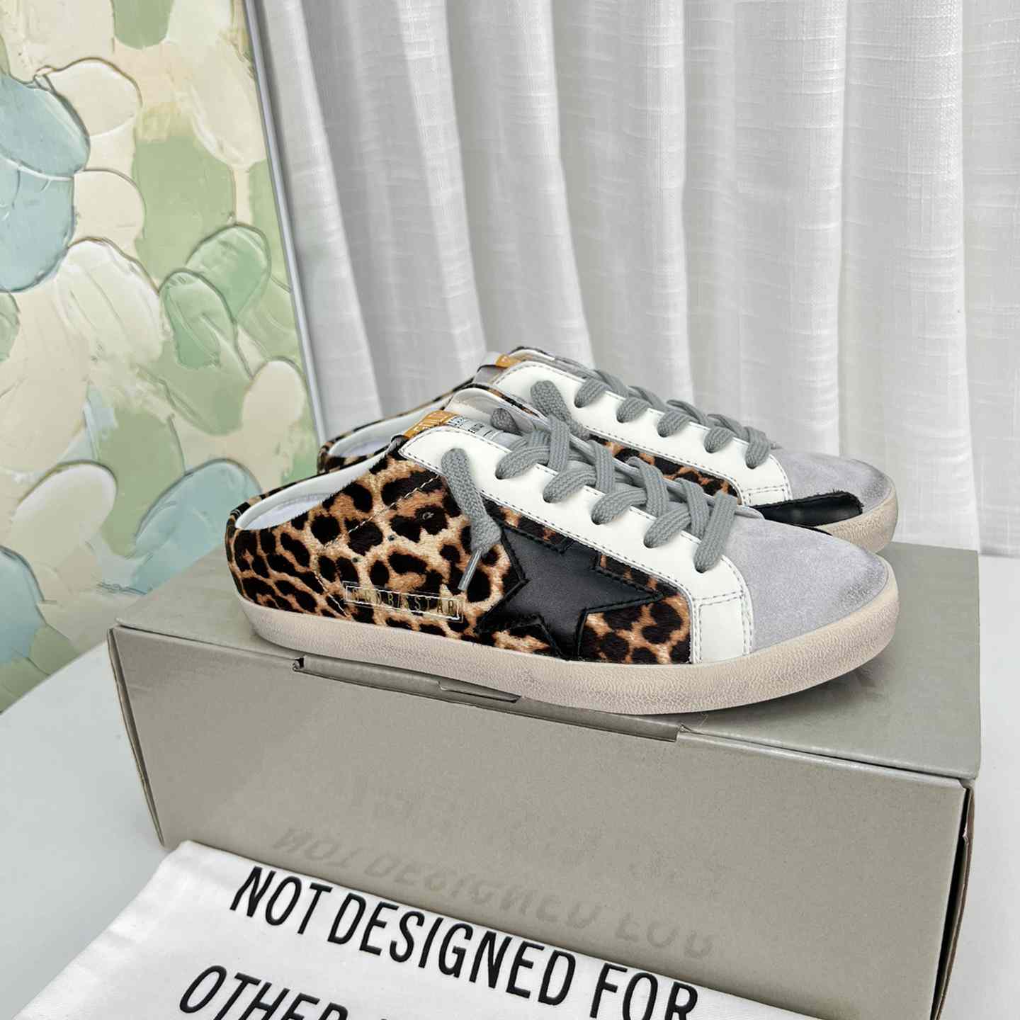 Golden Goose Super-Star Sabots In Leopard-Print Pony Skin With Black Leather Star And Ice-Gray Suede Tongue - DopestKickz