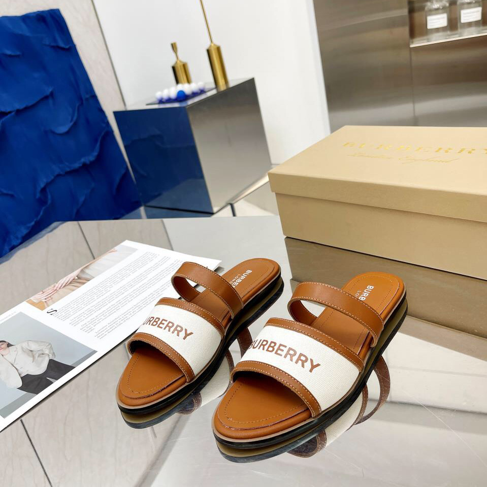 Burberry Logo Print Canvas And Leather Sandals - DopestKickz