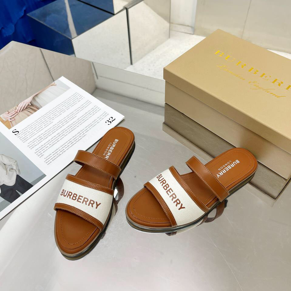Burberry Logo Print Canvas And Leather Sandals - DopestKickz