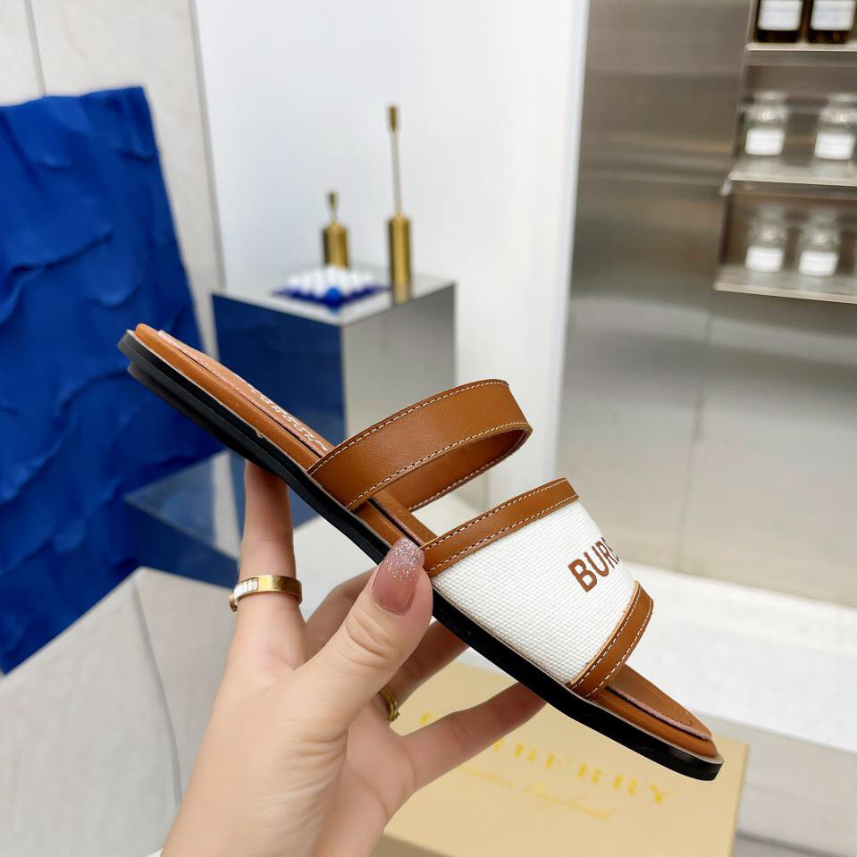 Burberry Logo Print Canvas And Leather Sandals - DopestKickz