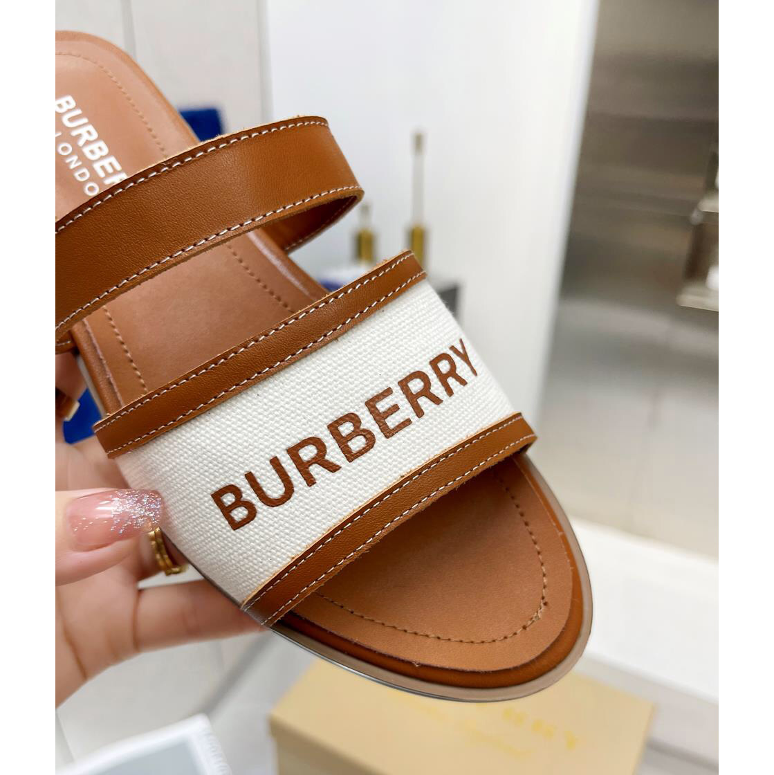 Burberry Logo Print Canvas And Leather Sandals - DopestKickz
