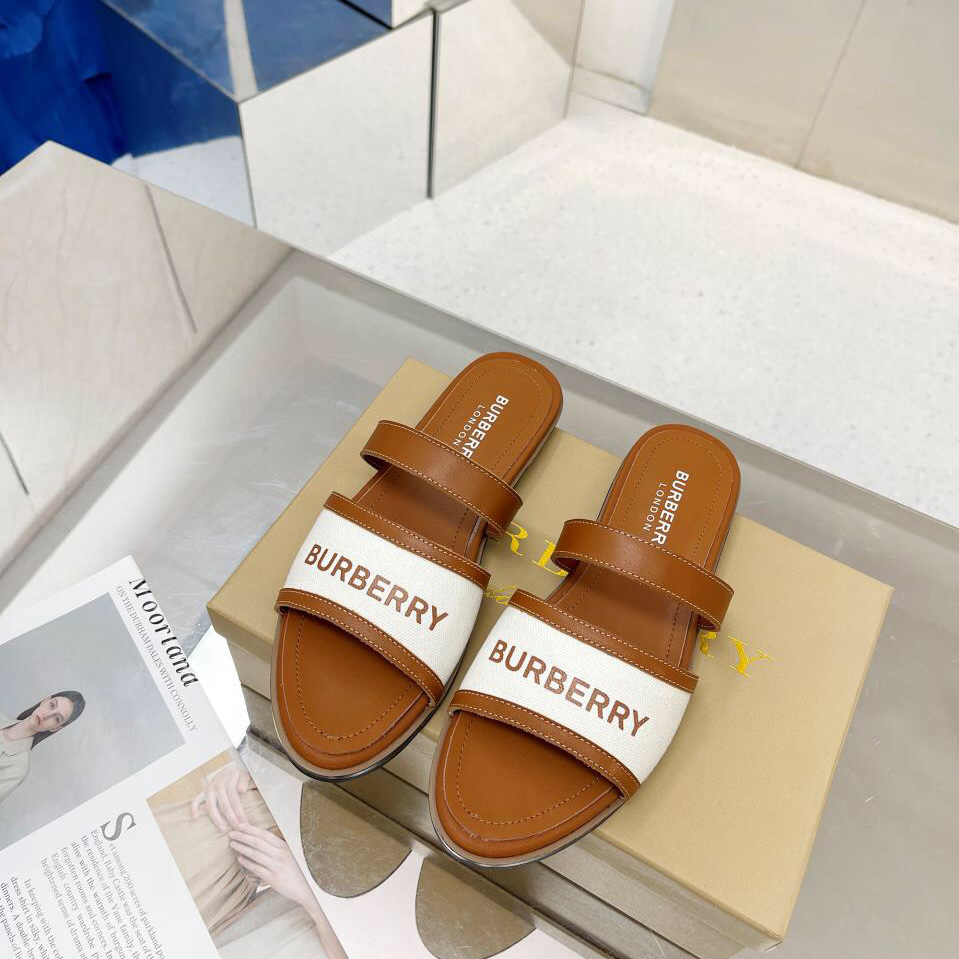 Burberry Logo Print Canvas And Leather Sandals - DopestKickz