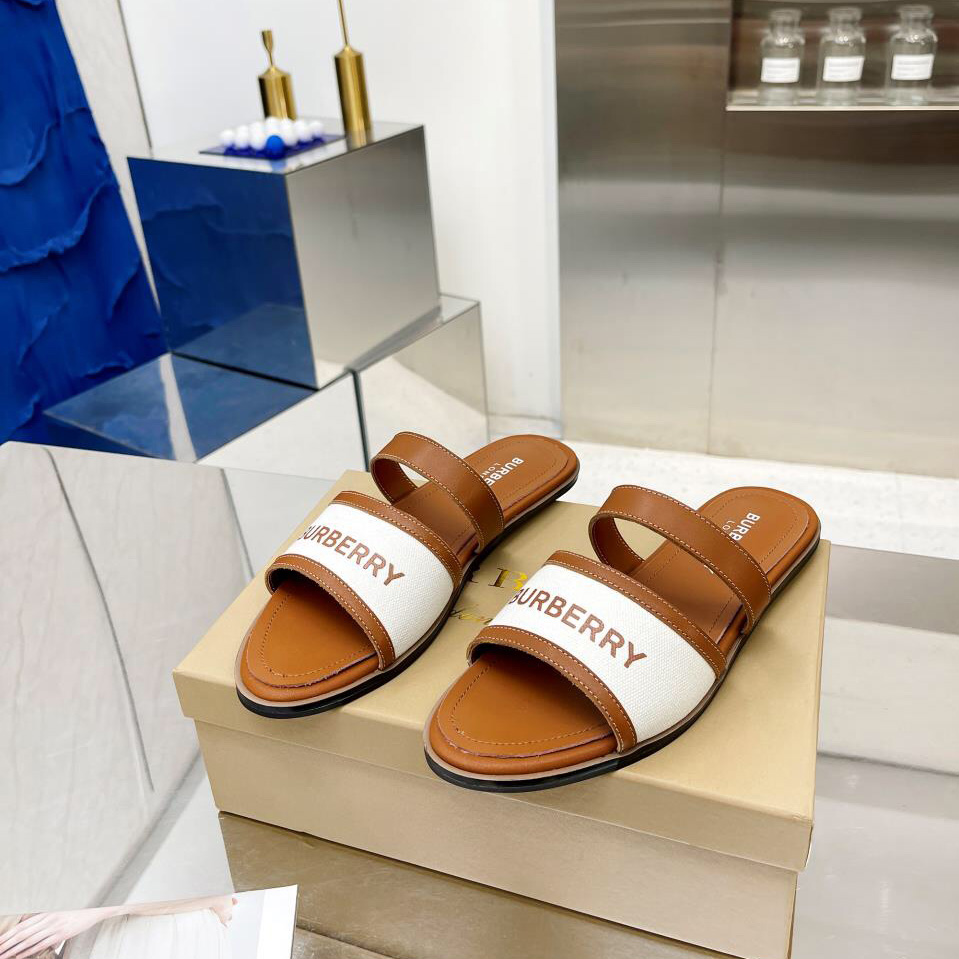 Burberry Logo Print Canvas And Leather Sandals - DopestKickz