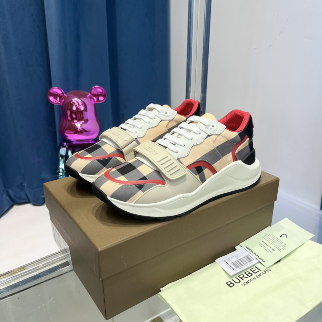 Burberry Check Nylon And Leather Sneakers - DopestKickz
