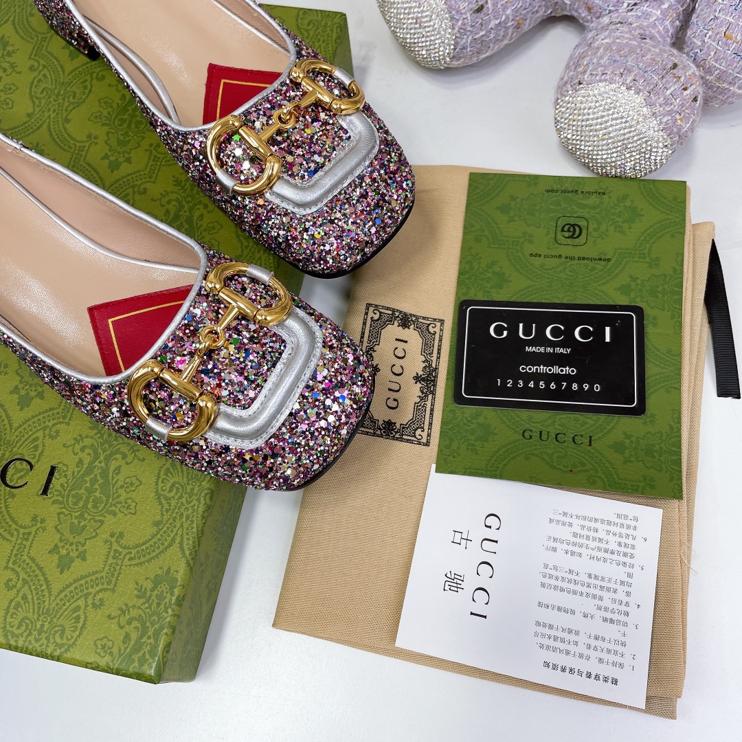 Gucci Lovelight Crystal Ballet Flat With Horsebit - DopestKickz