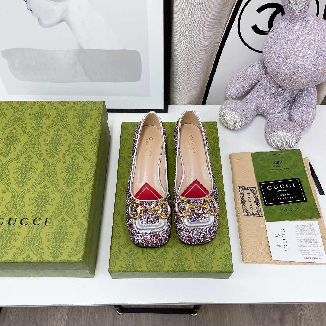 Gucci Lovelight Crystal Ballet Flat With Horsebit - DopestKickz