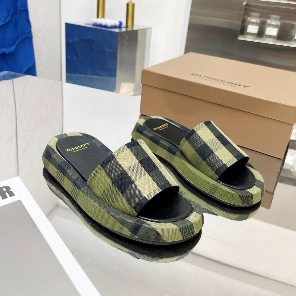 Burberry Check Cotton Slides - DopestKickz