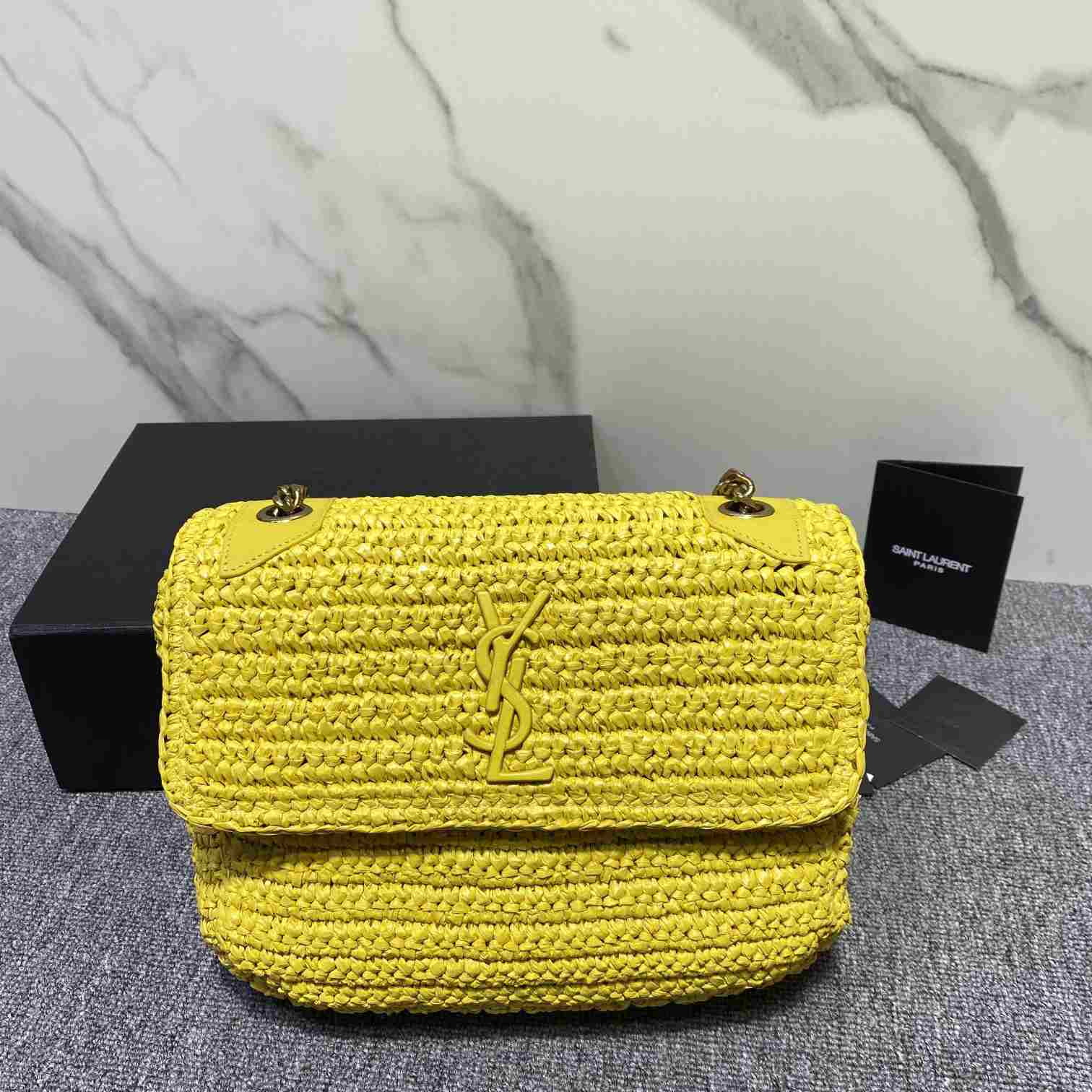 Saint Laurent Niki Medium Chain Bag In Raffia And Leather(28-22-9cm) - DopestKickz