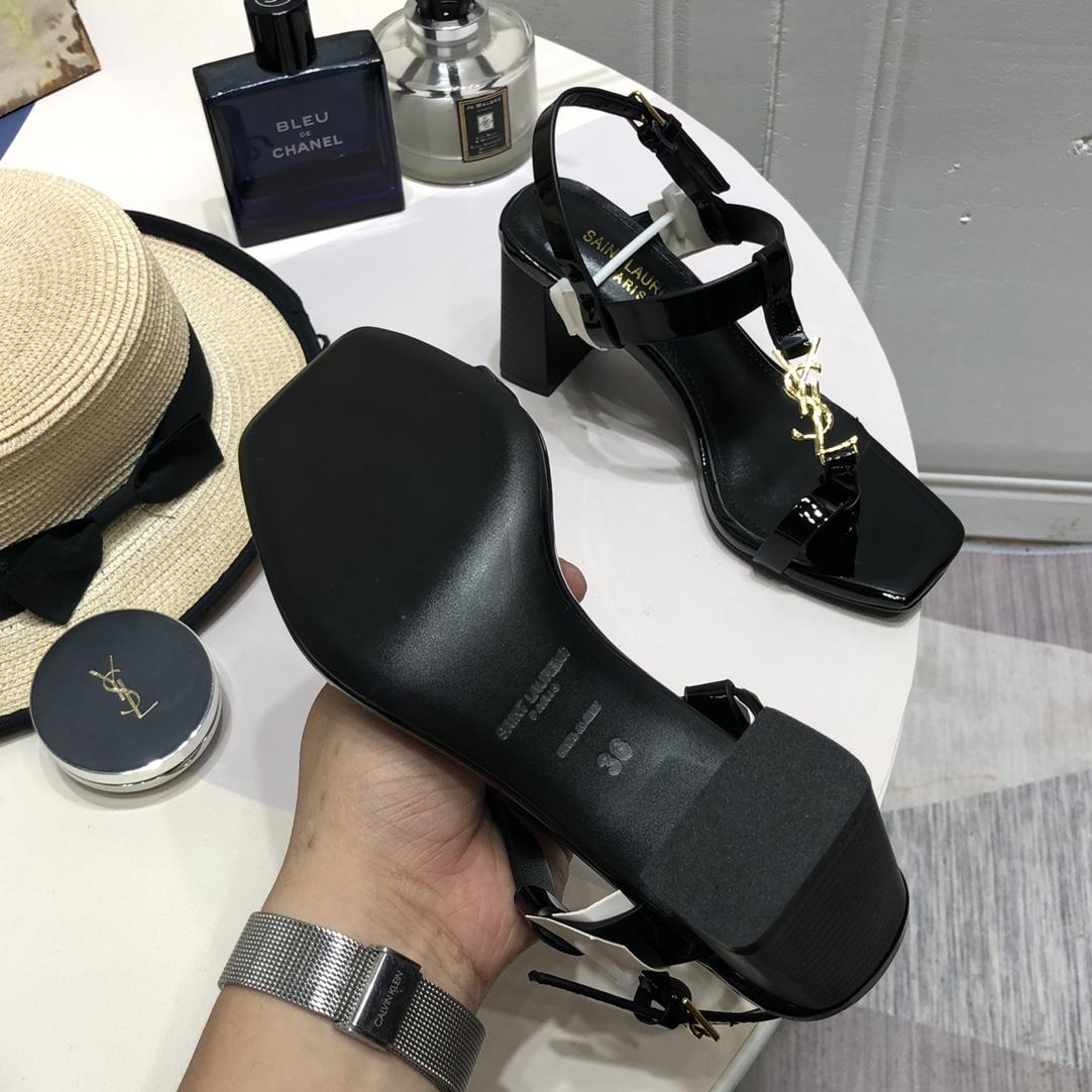 Saint Laurent Cassandra Heeled Sandals In Smooth Leather With Gold-Tone Monogram - DopestKickz