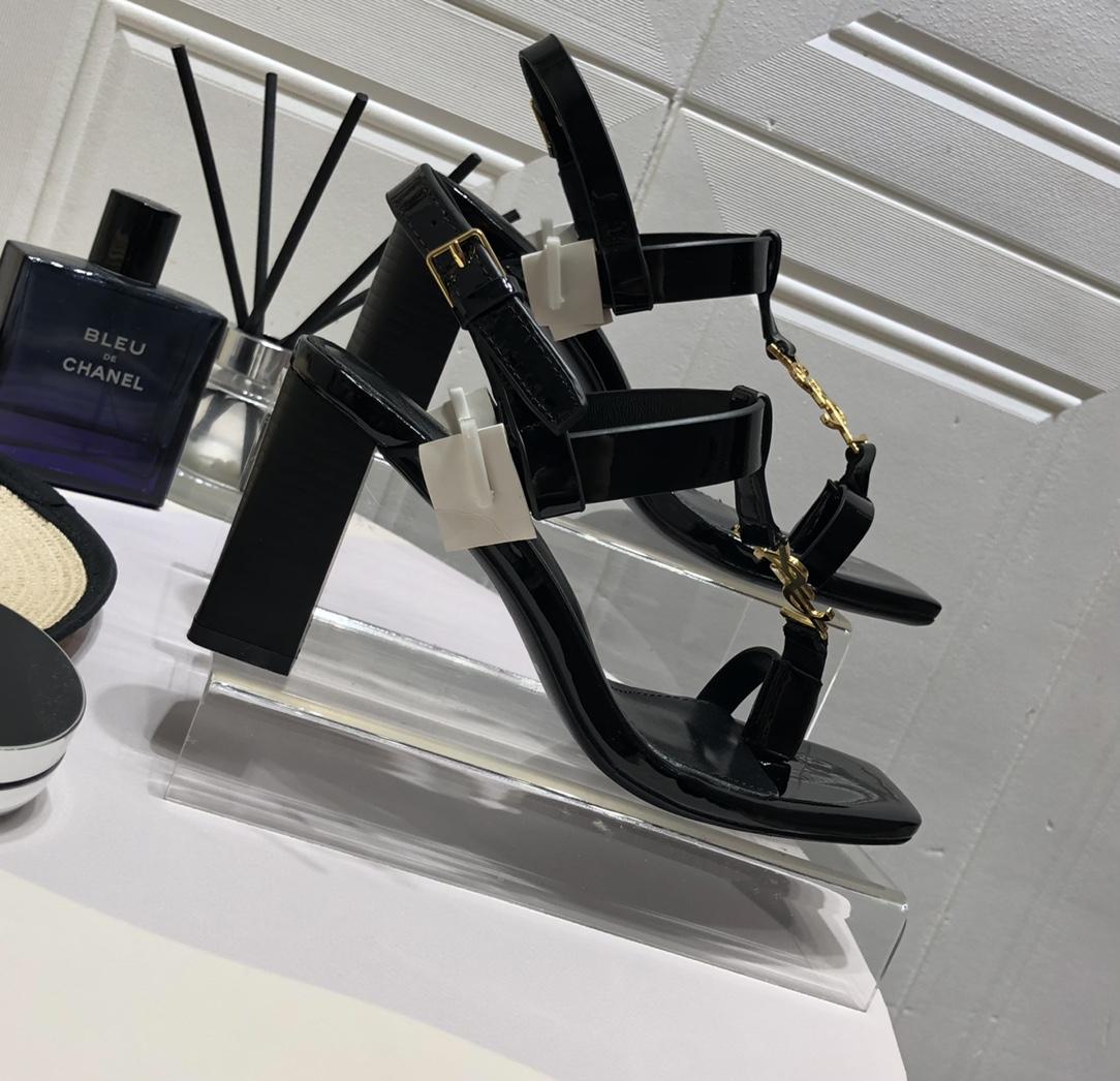 Saint Laurent Cassandra Heeled Sandals In Smooth Leather With Gold-Tone Monogram - DopestKickz