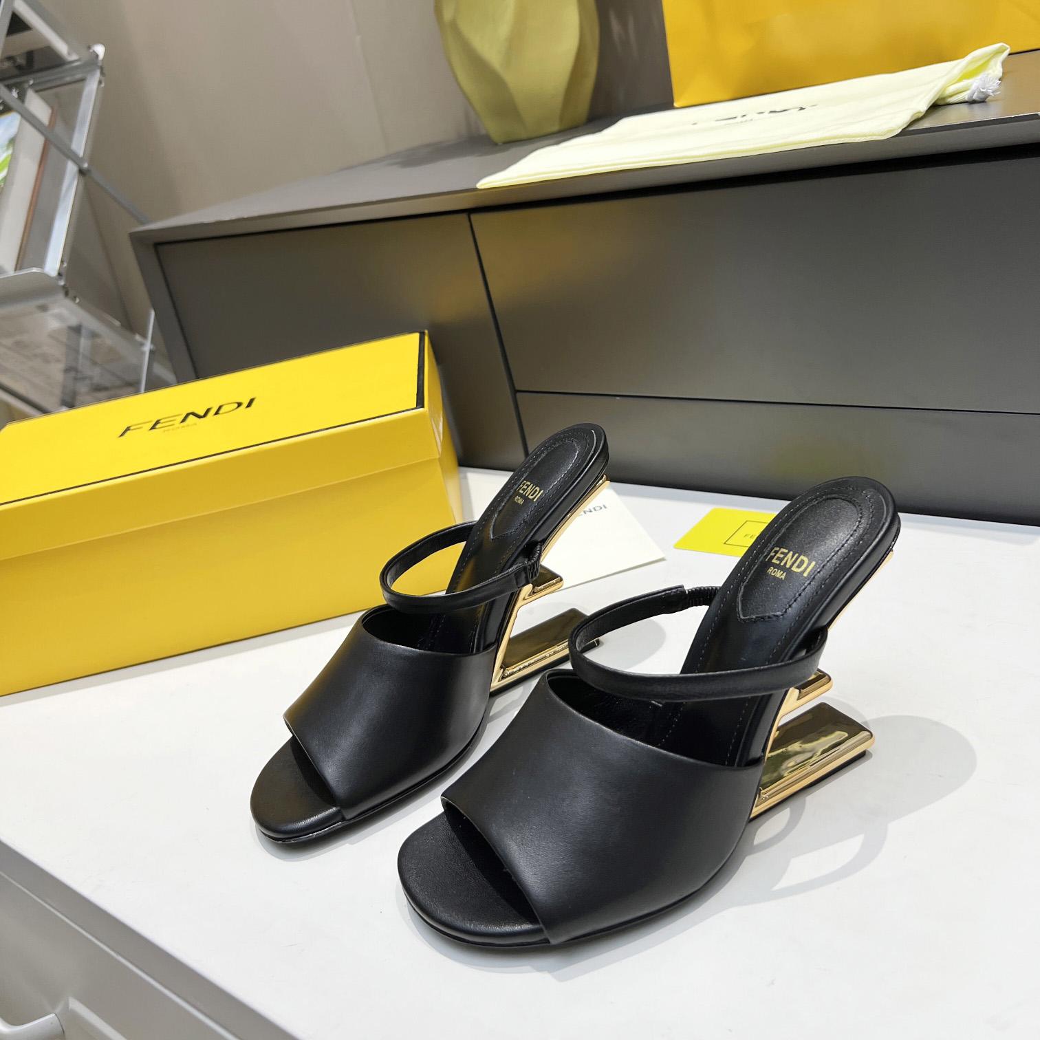 Fendi First Black Leather High-Heeled Sandals - DopestKickz