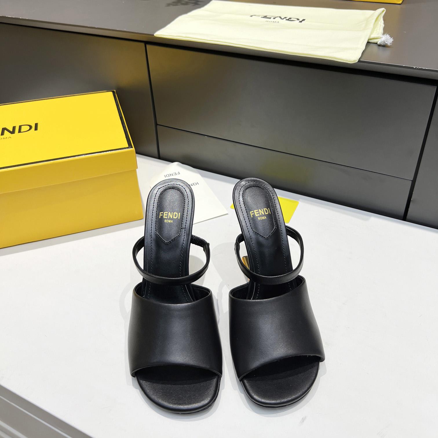 Fendi First Black Leather High-Heeled Sandals - DopestKickz