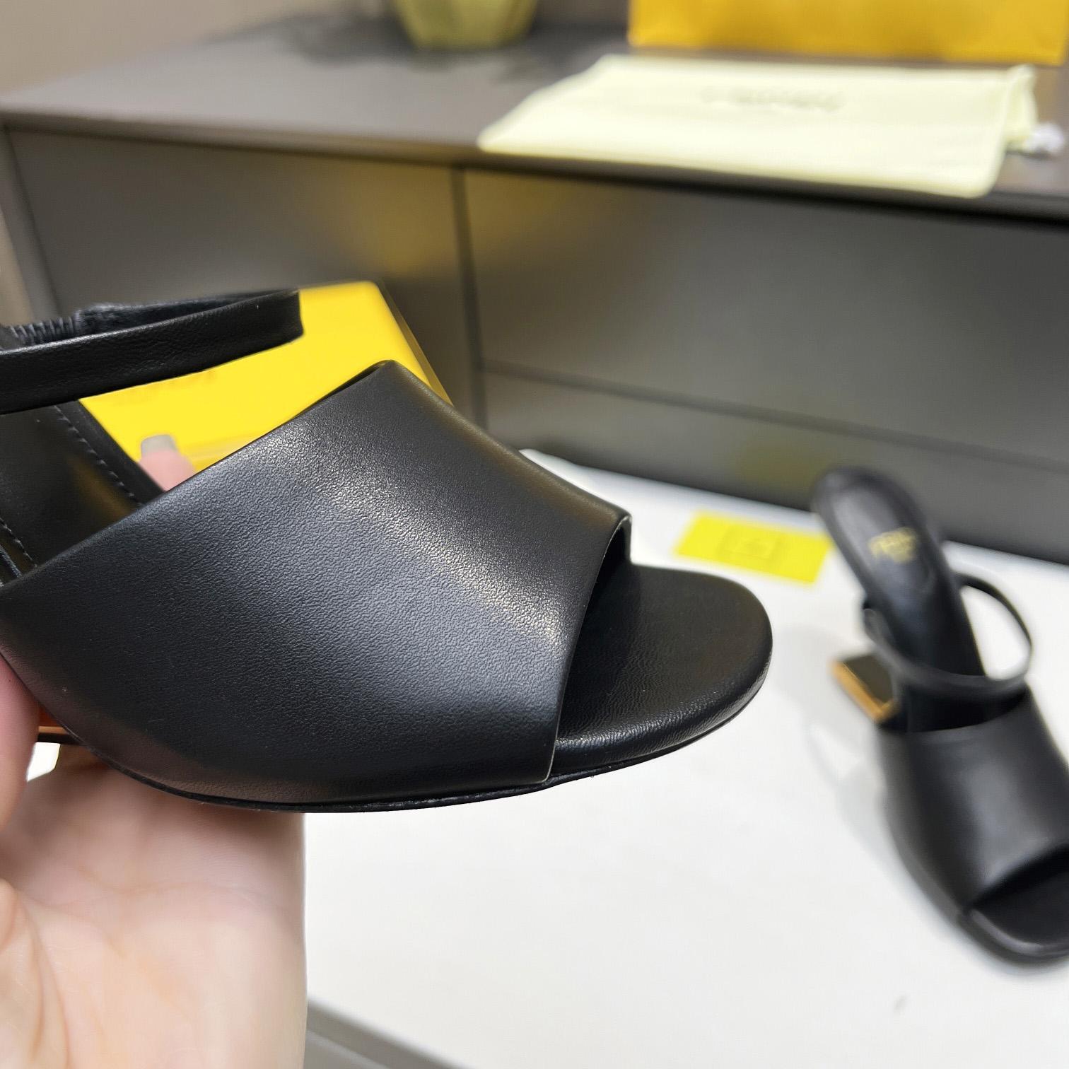 Fendi First Black Leather High-Heeled Sandals - DopestKickz