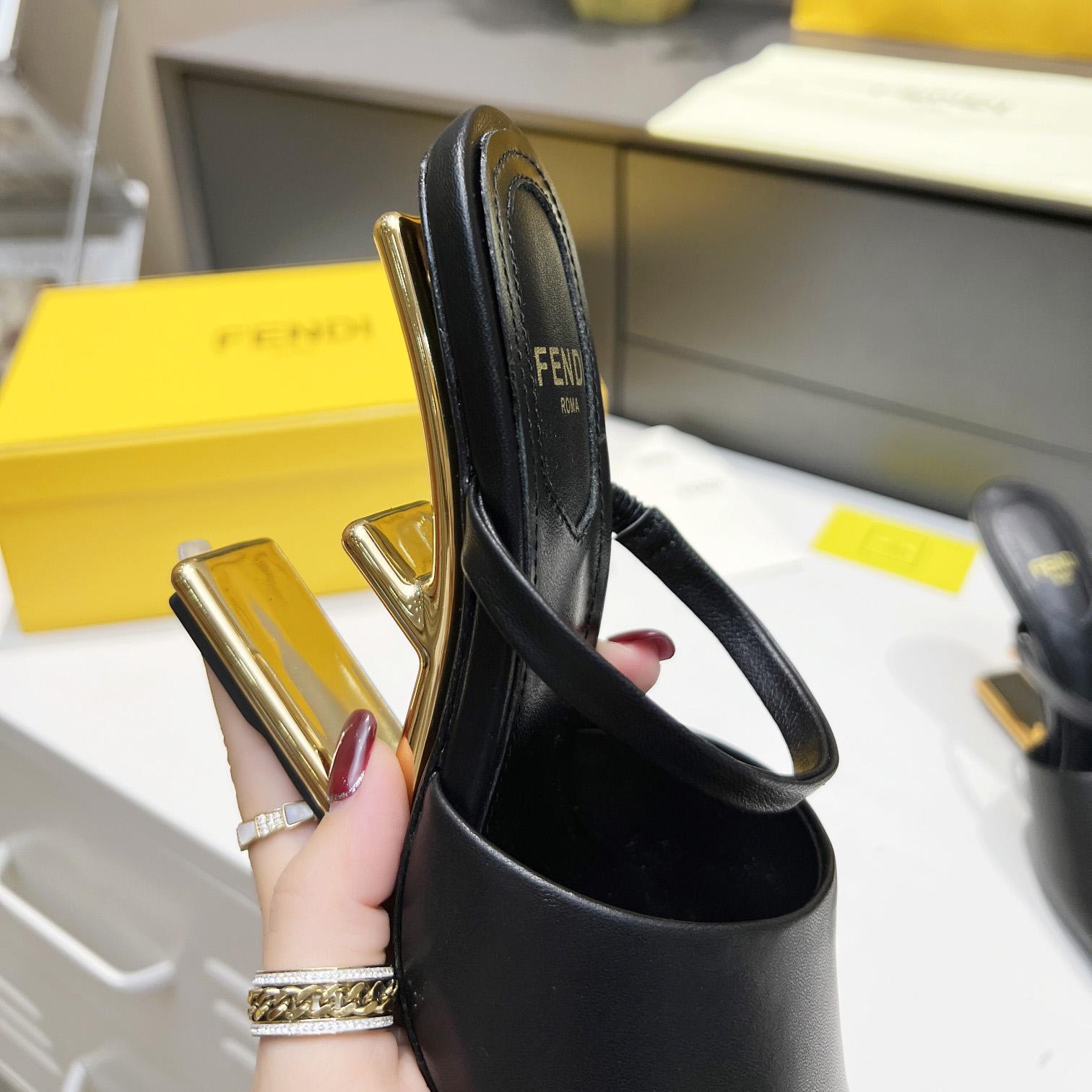 Fendi First Black Leather High-Heeled Sandals - DopestKickz
