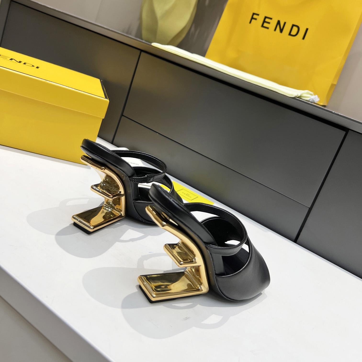 Fendi First Black Leather High-Heeled Sandals - DopestKickz