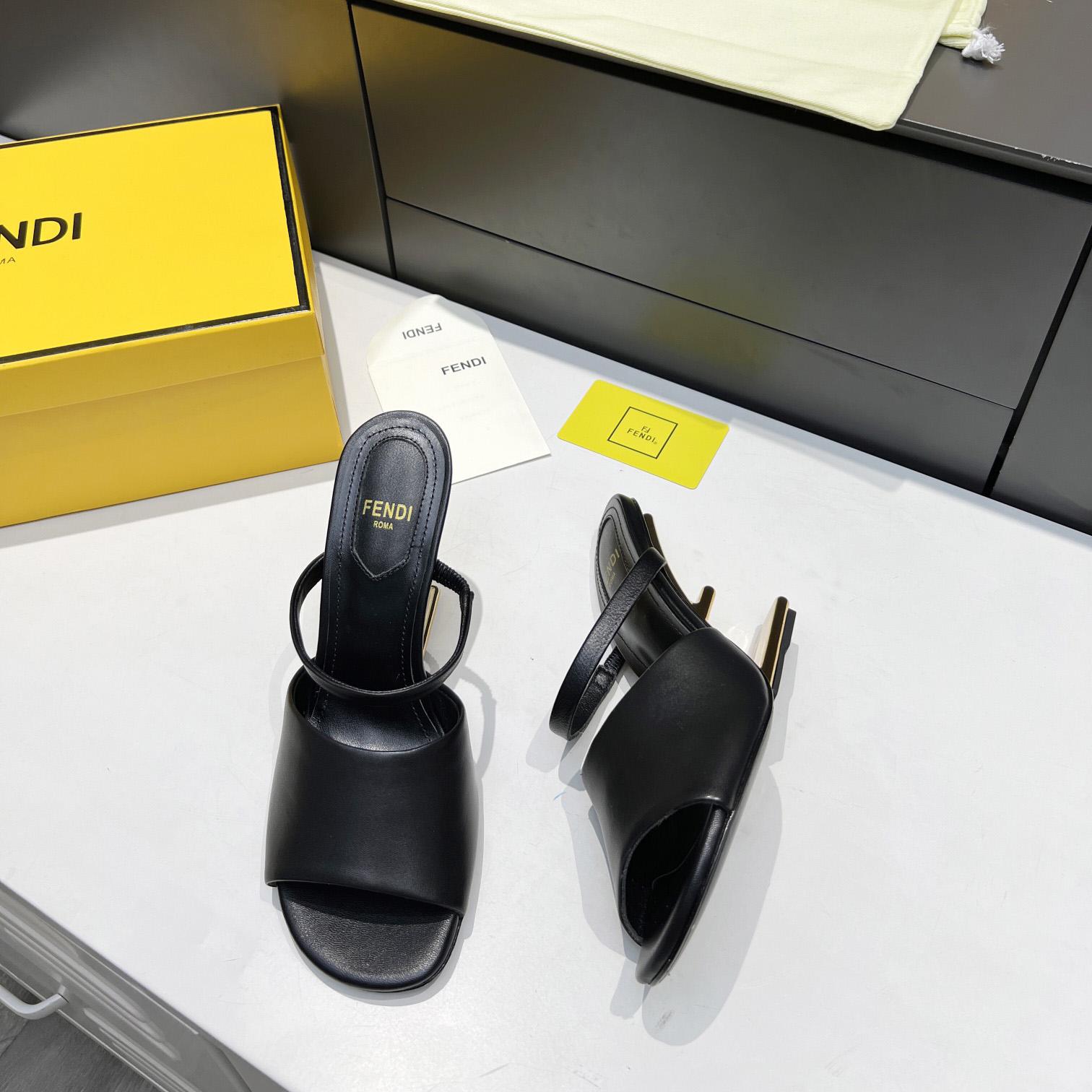 Fendi First Black Leather High-Heeled Sandals - DopestKickz