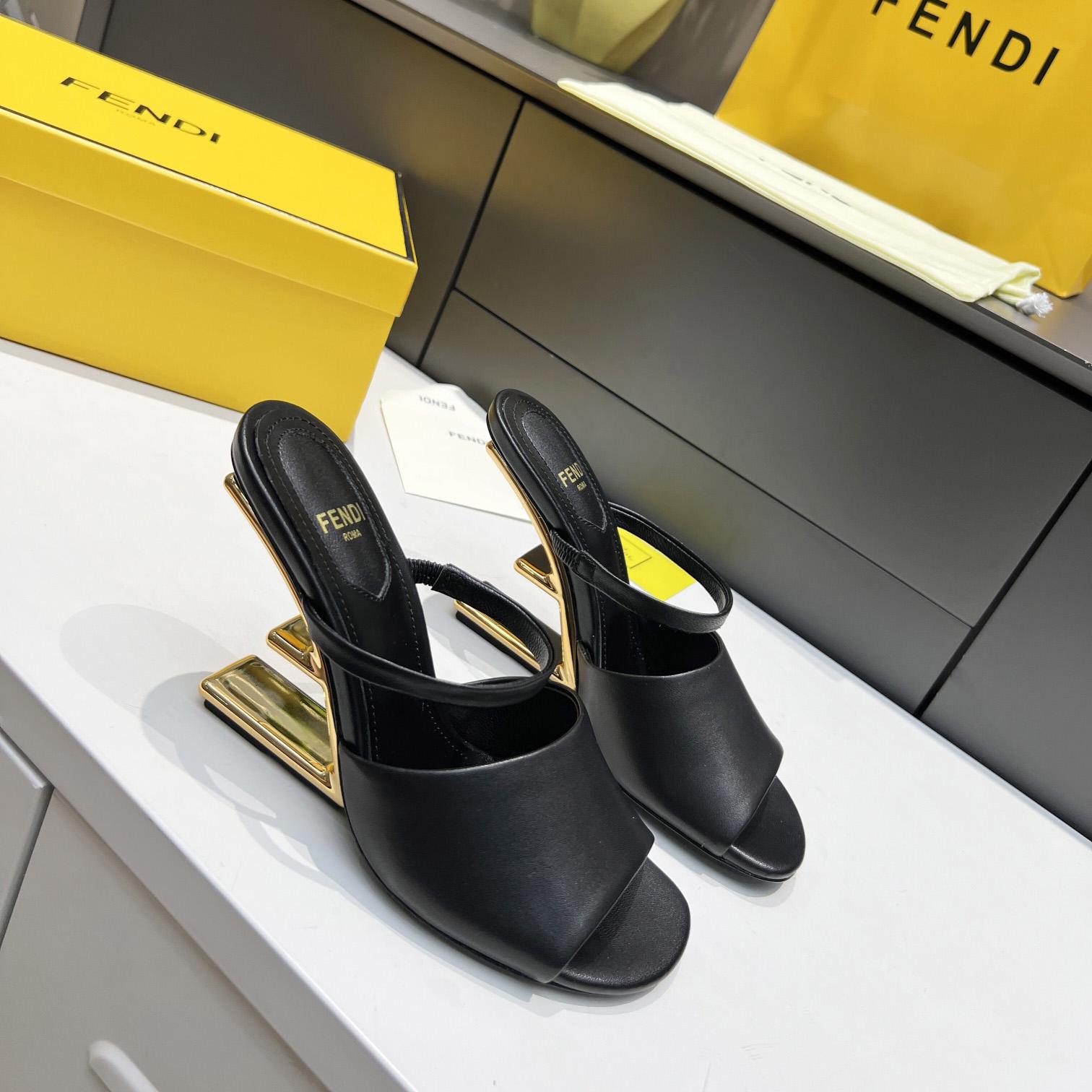 Fendi First Black Leather High-Heeled Sandals - DopestKickz