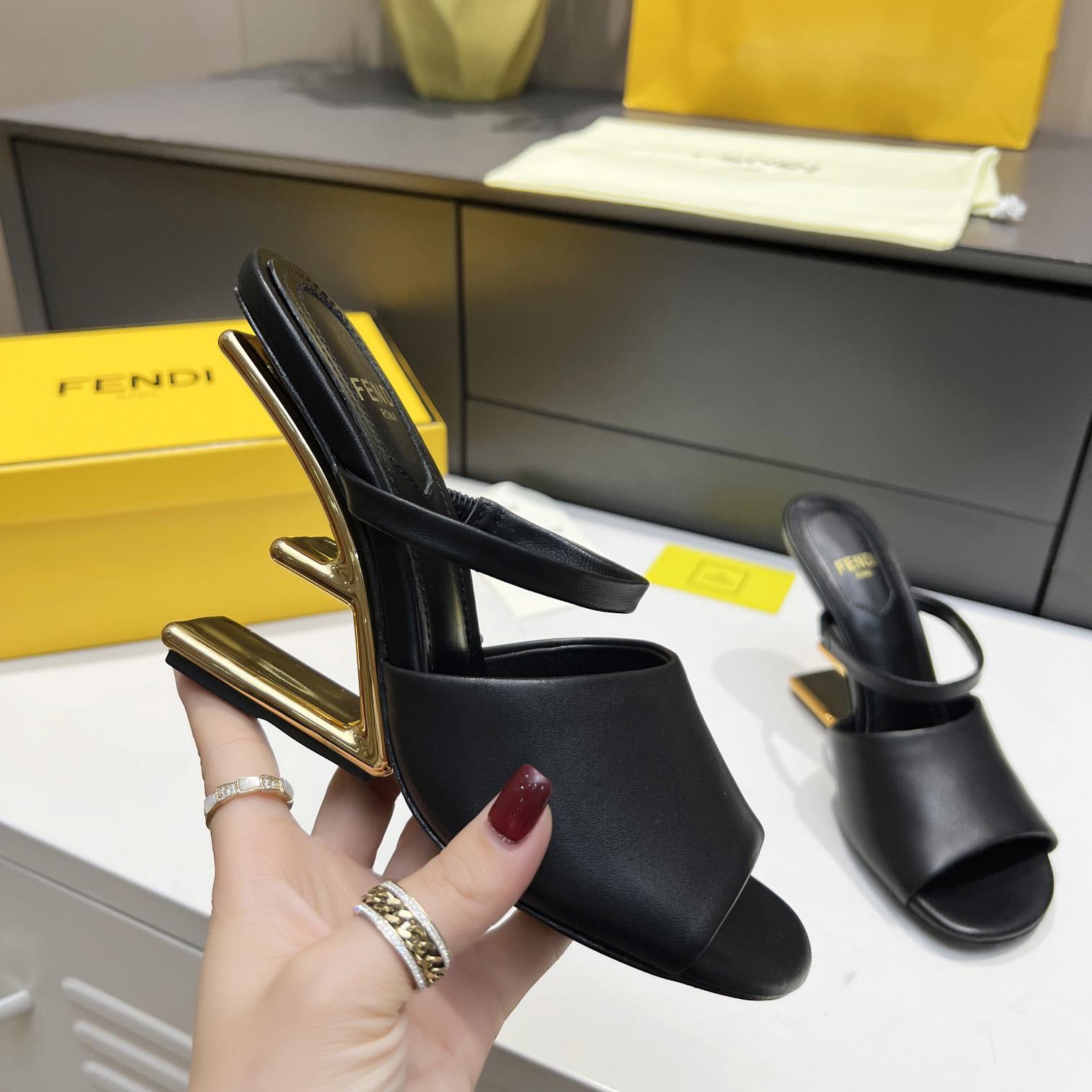 Fendi First Black Leather High-Heeled Sandals - DopestKickz