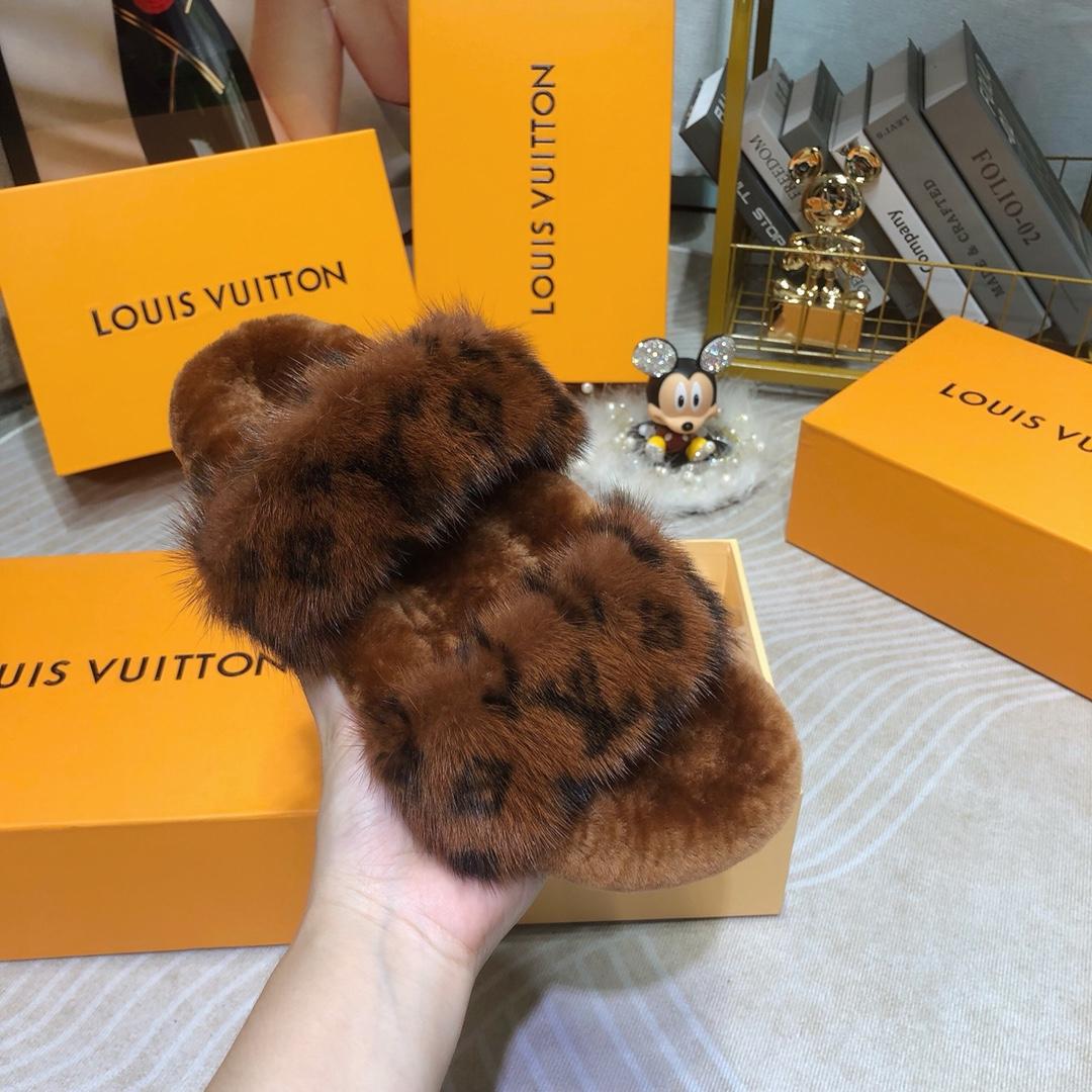 Louis Vuitton Mink Fur Bom Dia Slippers  - DopestKickz