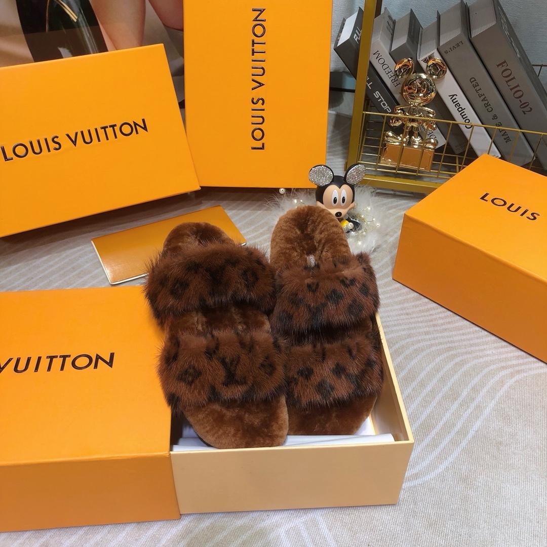 Louis Vuitton Mink Fur Bom Dia Slippers  - DopestKickz