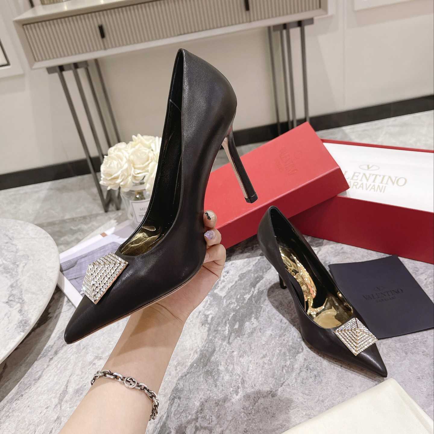 Valenti Garavani One Stud Pump With Crystal  100mm - DopestKickz