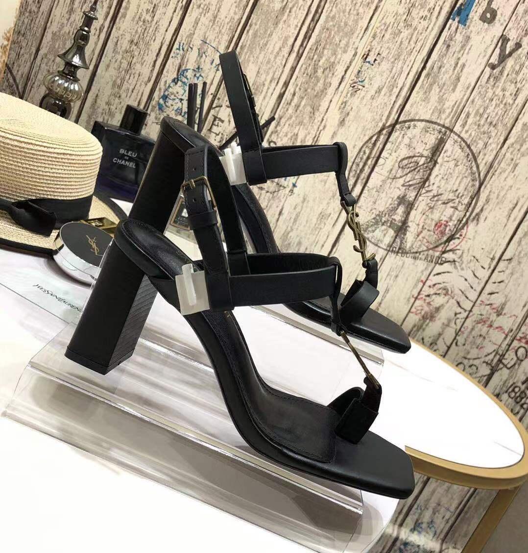 Saint Laurent Cassandra Heeled Sandals In Smooth Leather With Gold-Tone Monogram - DopestKickz