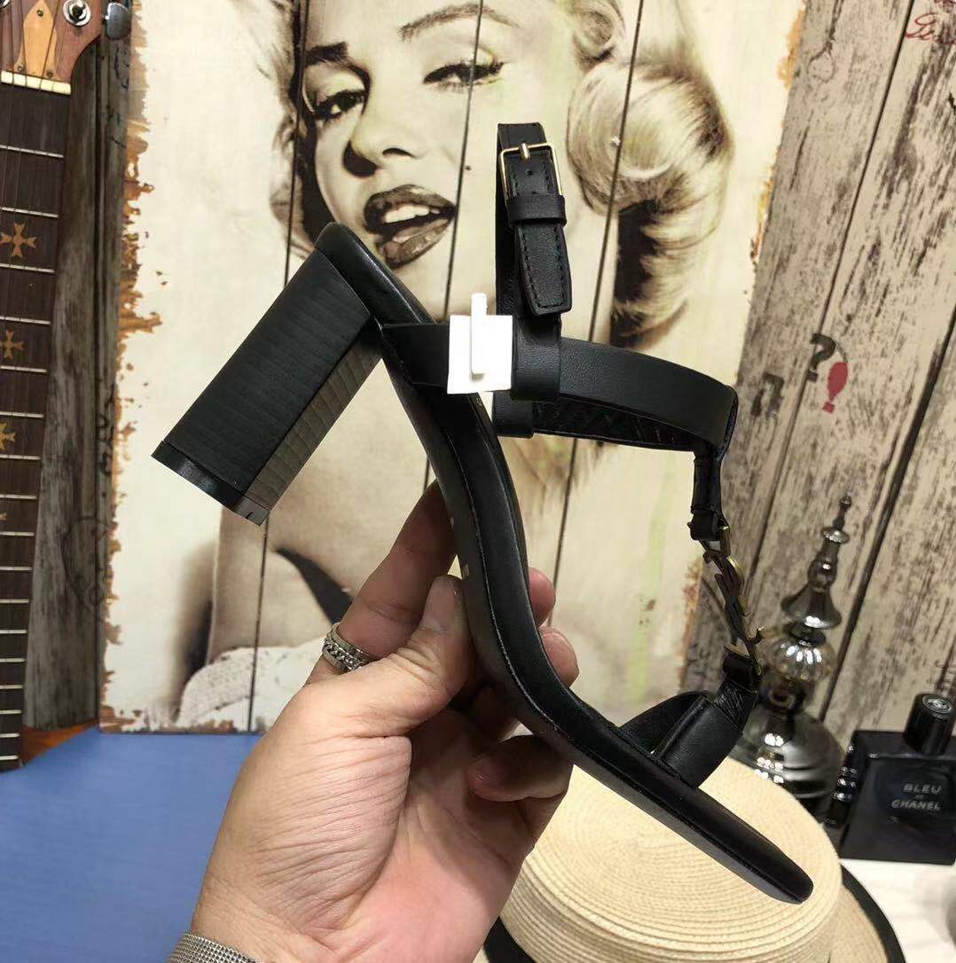 Saint Laurent Cassandra Heeled Sandals In Smooth Leather With Gold-Tone Monogram - DopestKickz