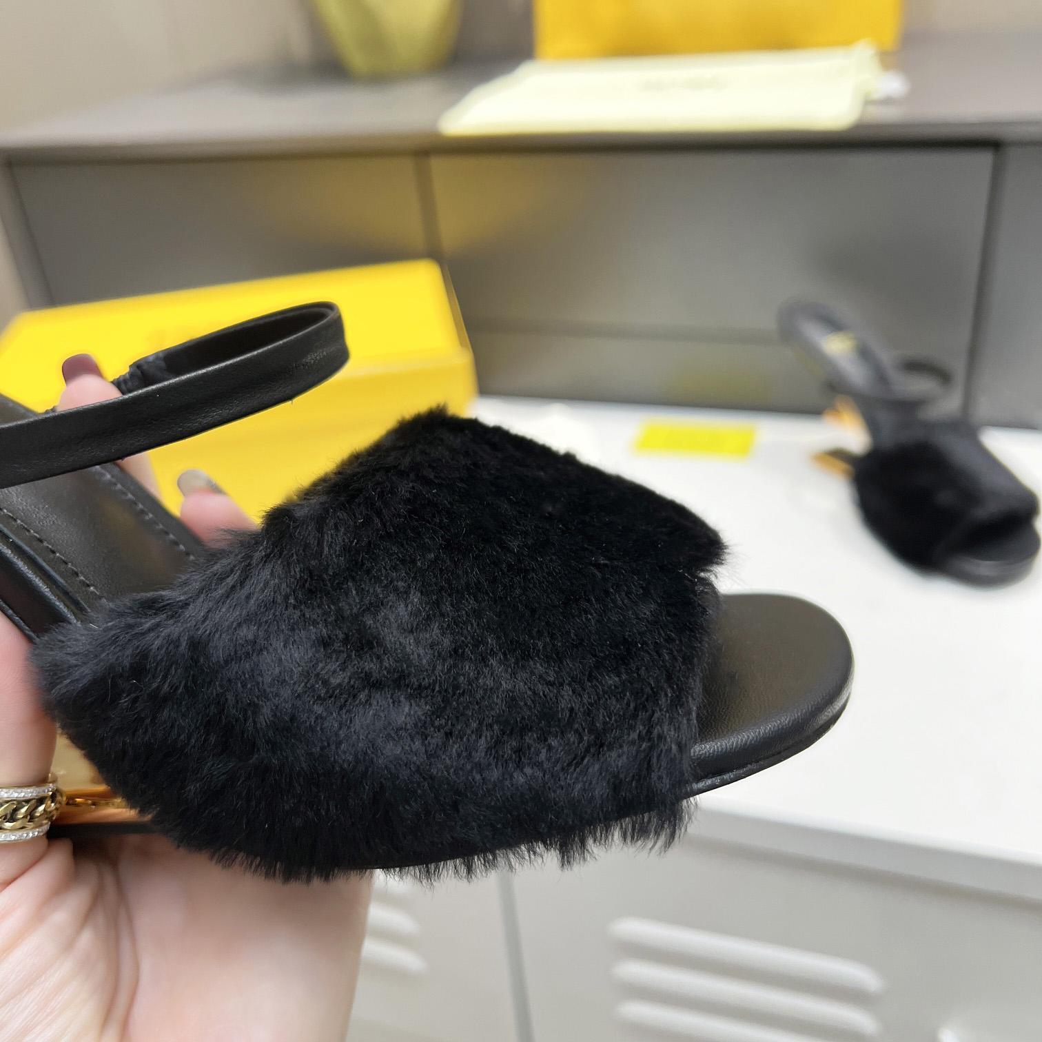 Fendi First Black Mink Medium-Heel Sandals - DopestKickz