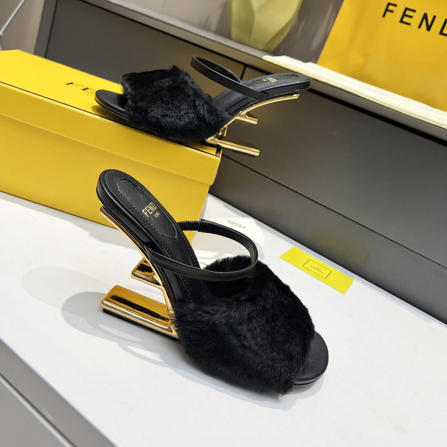 Fendi First Black Mink Medium-Heel Sandals - DopestKickz