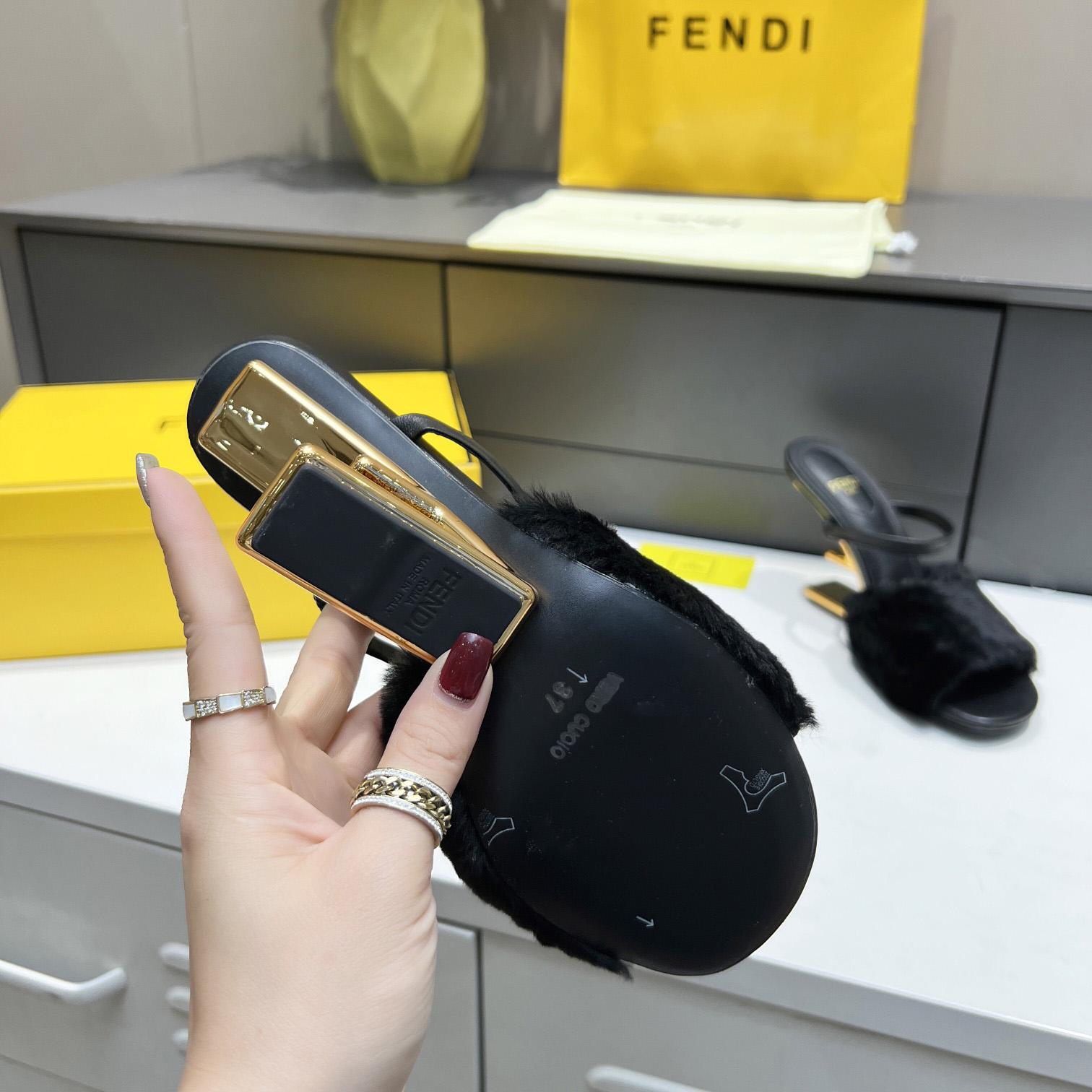 Fendi First Black Mink Medium-Heel Sandals - DopestKickz