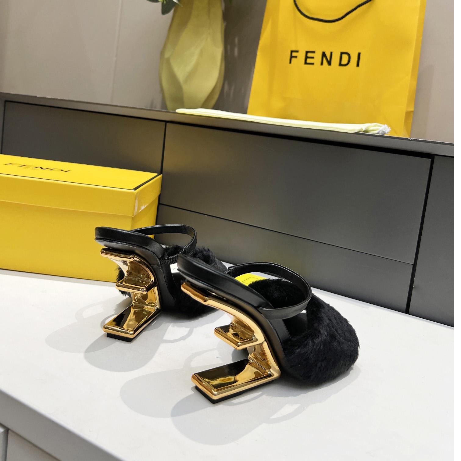 Fendi First Black Mink Medium-Heel Sandals - DopestKickz