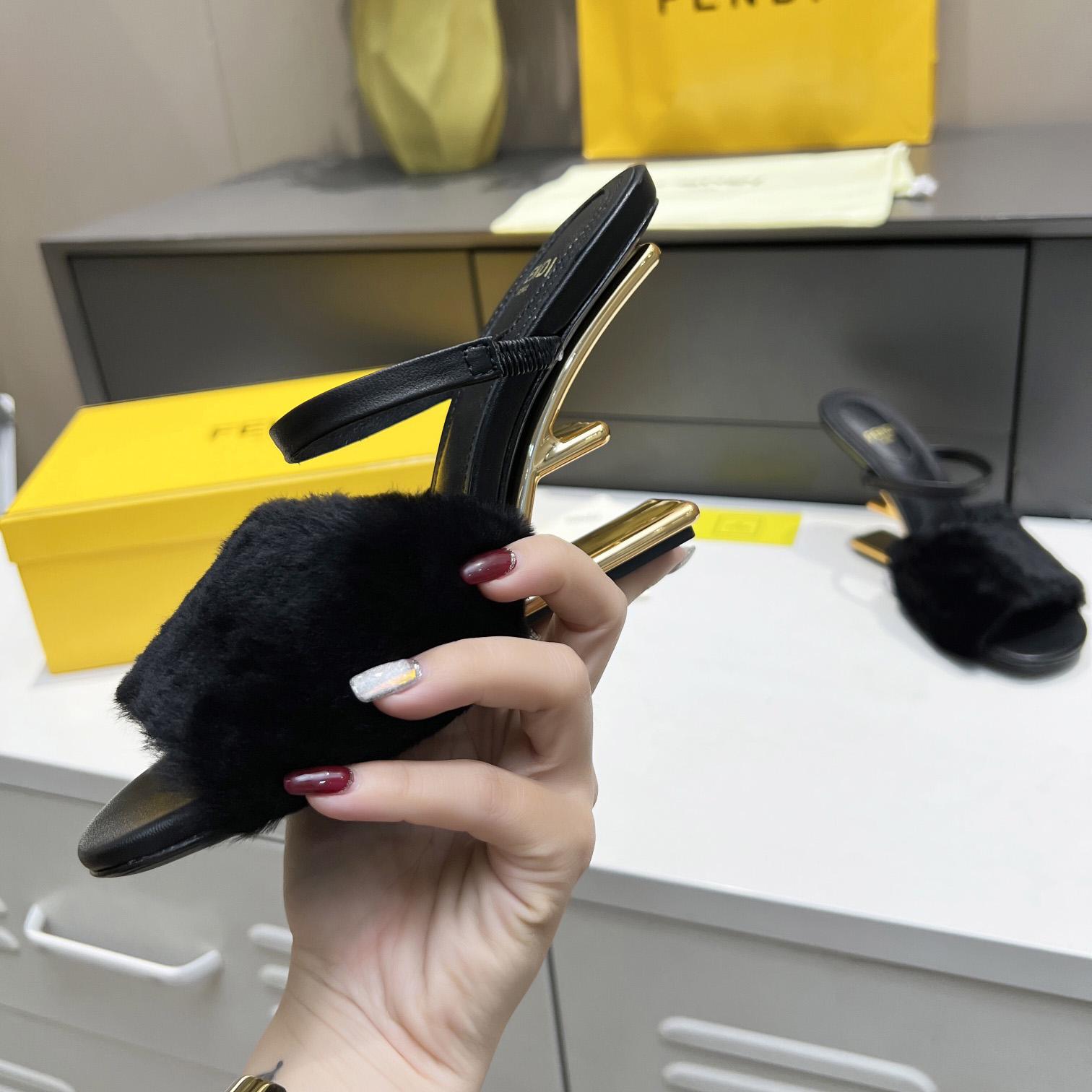 Fendi First Black Mink Medium-Heel Sandals - DopestKickz