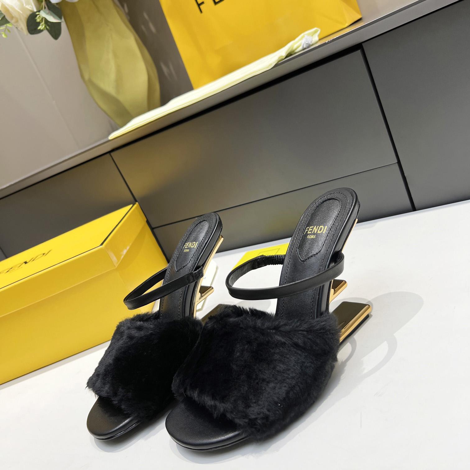 Fendi First Black Mink Medium-Heel Sandals - DopestKickz