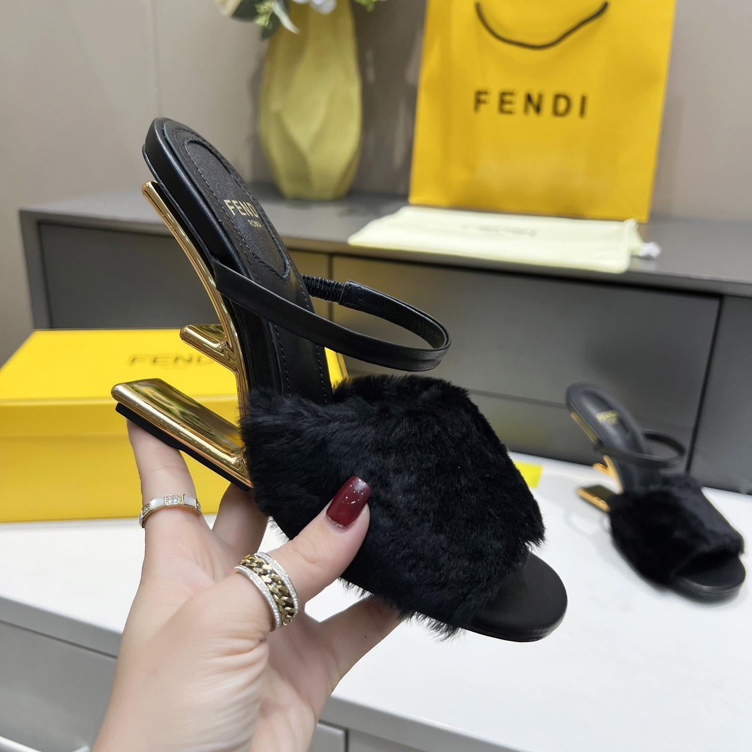 Fendi First Black Mink Medium-Heel Sandals - DopestKickz