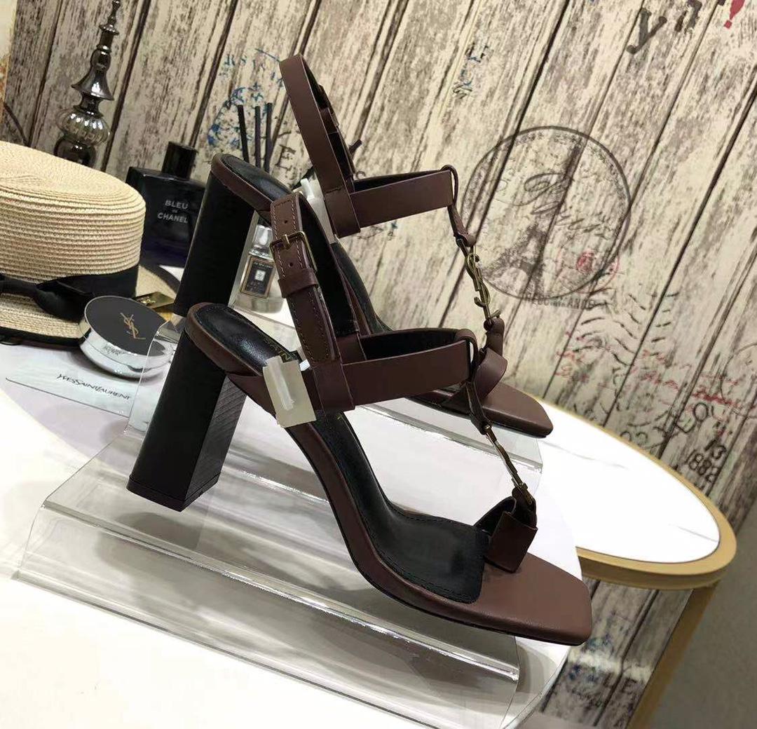 Saint Laurent Cassandra Heeled Sandals In Smooth Leather With Gold-Tone Monogram - DopestKickz
