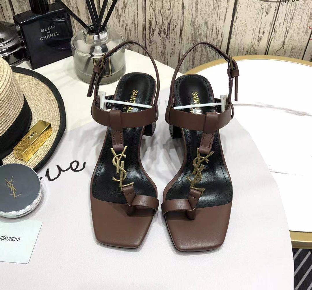 Saint Laurent Cassandra Heeled Sandals In Smooth Leather With Gold-Tone Monogram - DopestKickz
