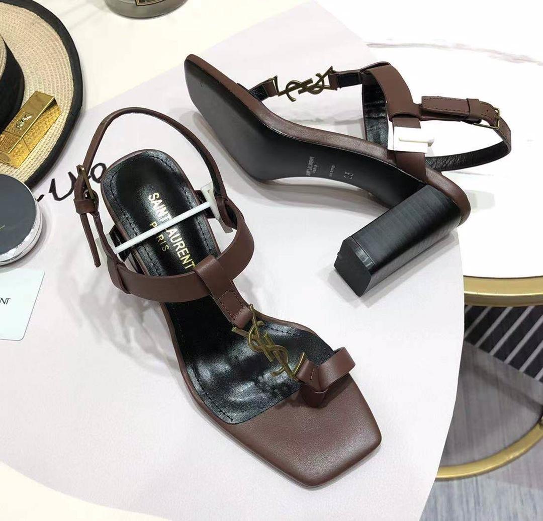 Saint Laurent Cassandra Heeled Sandals In Smooth Leather With Gold-Tone Monogram - DopestKickz