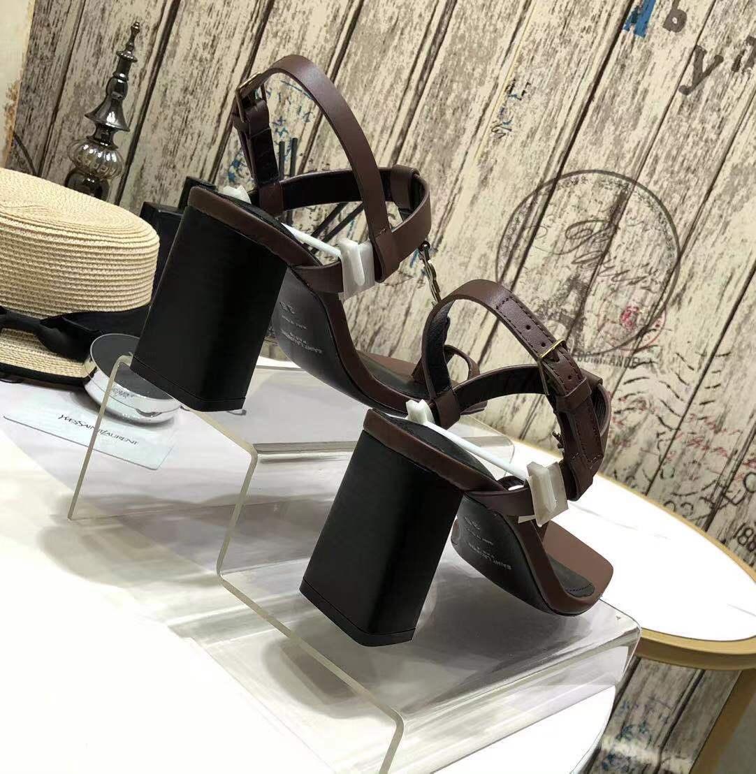 Saint Laurent Cassandra Heeled Sandals In Smooth Leather With Gold-Tone Monogram - DopestKickz
