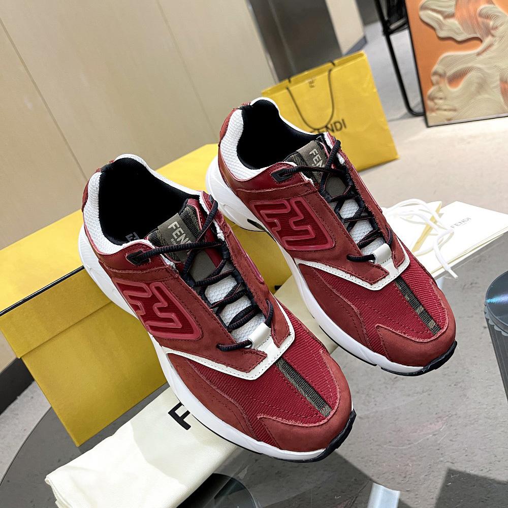 Fendi Faster Trainers Burgundy Nubuck Leather Low-Tops Sneakers - DopestKickz