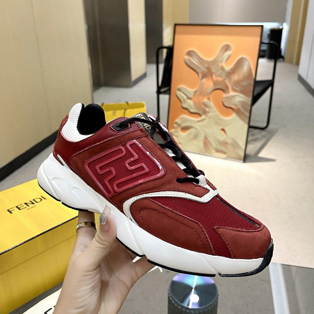 Fendi Faster Trainers Burgundy Nubuck Leather Low-Tops Sneakers - DopestKickz