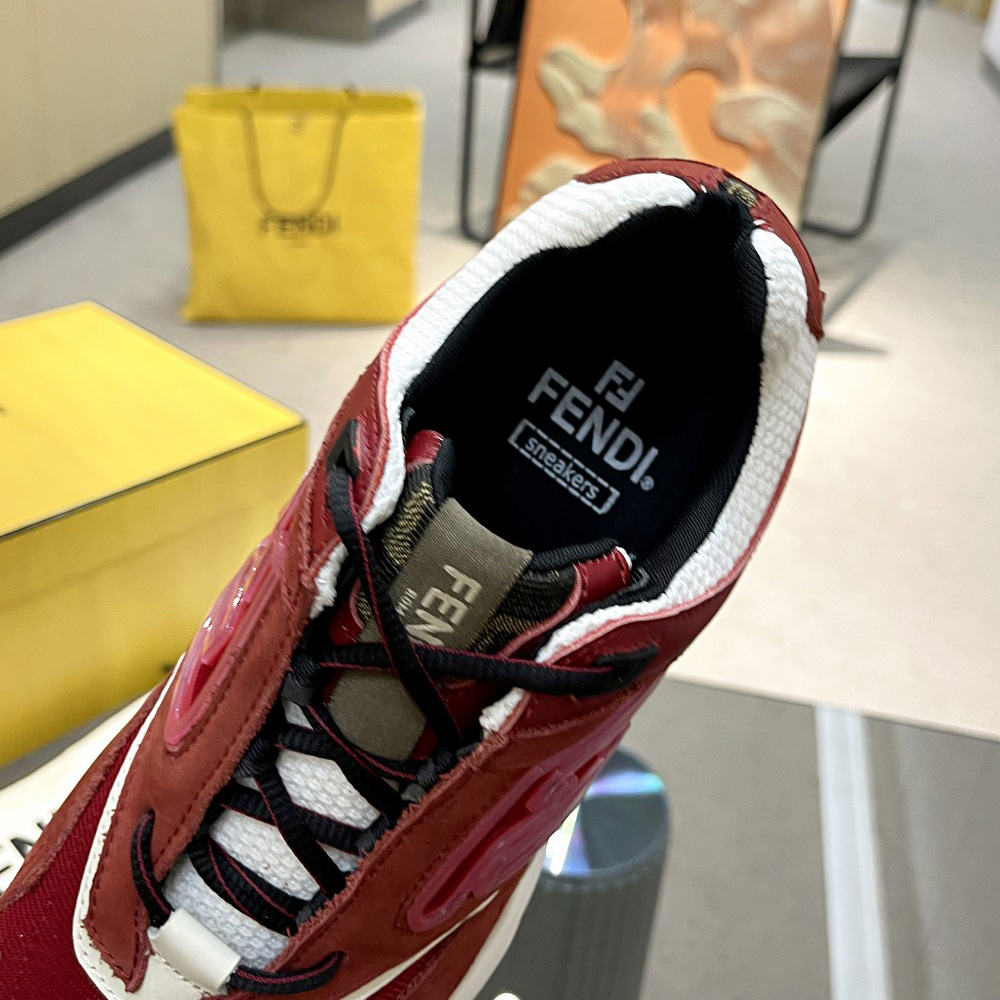 Fendi Faster Trainers Burgundy Nubuck Leather Low-Tops Sneakers - DopestKickz