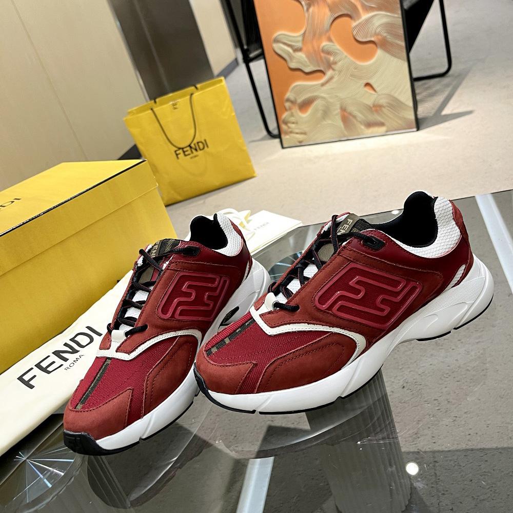 Fendi Faster Trainers Burgundy Nubuck Leather Low-Tops Sneakers - DopestKickz