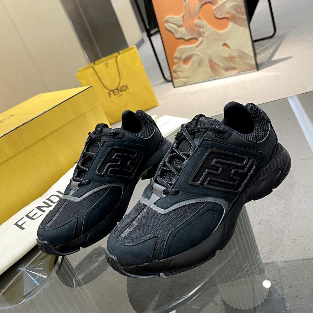 Fendi Faster Trainers Black Nubuck Leather Low-Tops Sneakers - DopestKickz