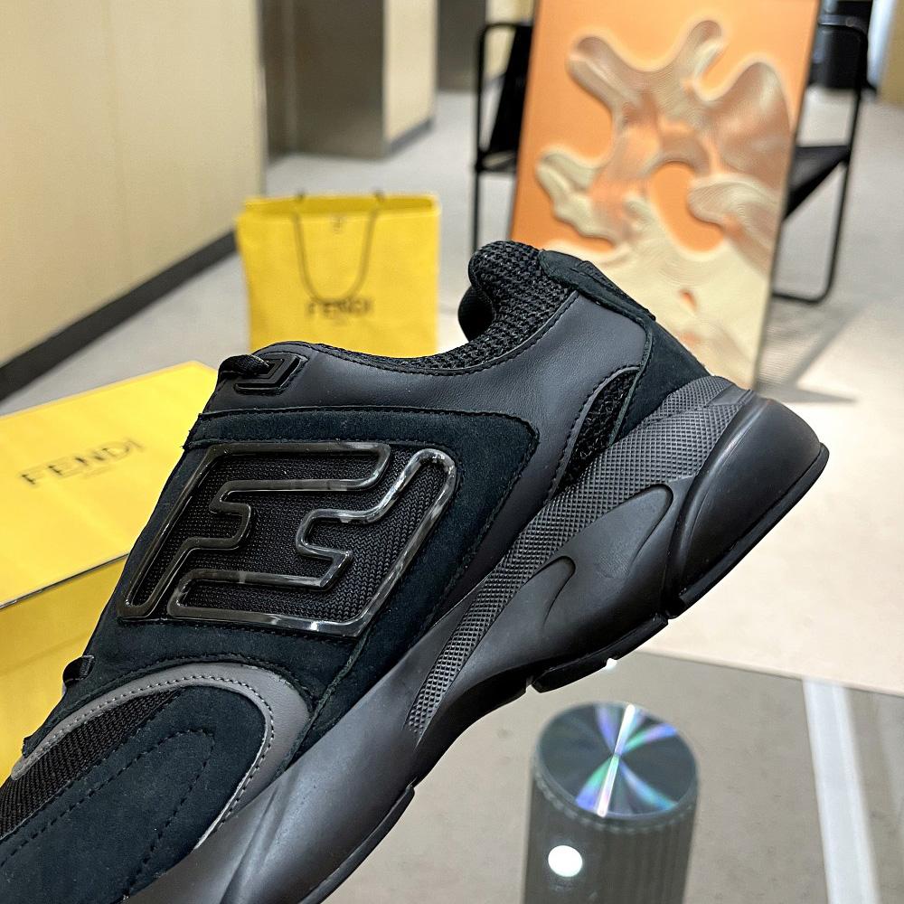 Fendi Faster Trainers Black Nubuck Leather Low-Tops Sneakers - DopestKickz