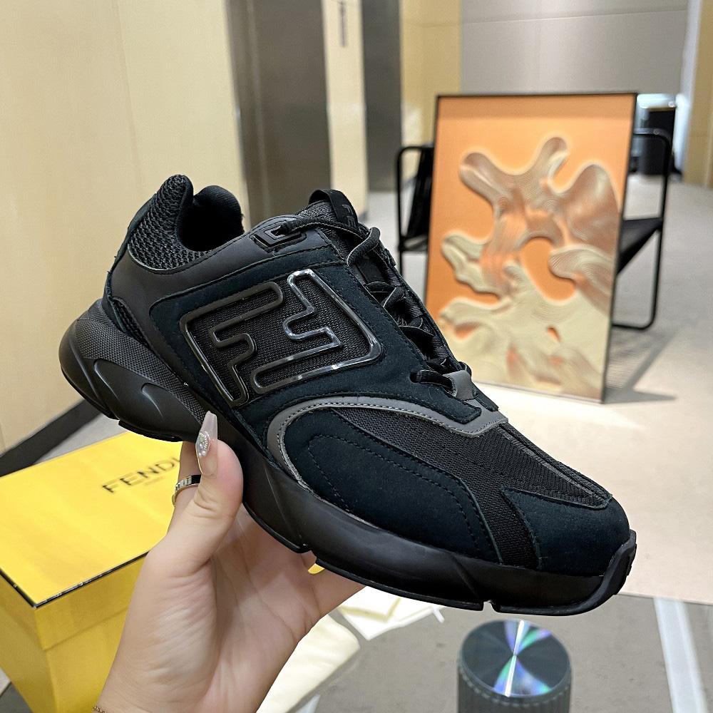 Fendi Faster Trainers Black Nubuck Leather Low-Tops Sneakers - DopestKickz